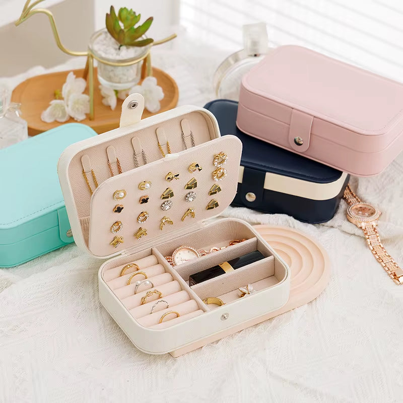 1Pc Portable Jewelry Box Jewelry Organizer Display Travel Jewelry Case Boxes Button Leather Storage Earrings Necklace Display